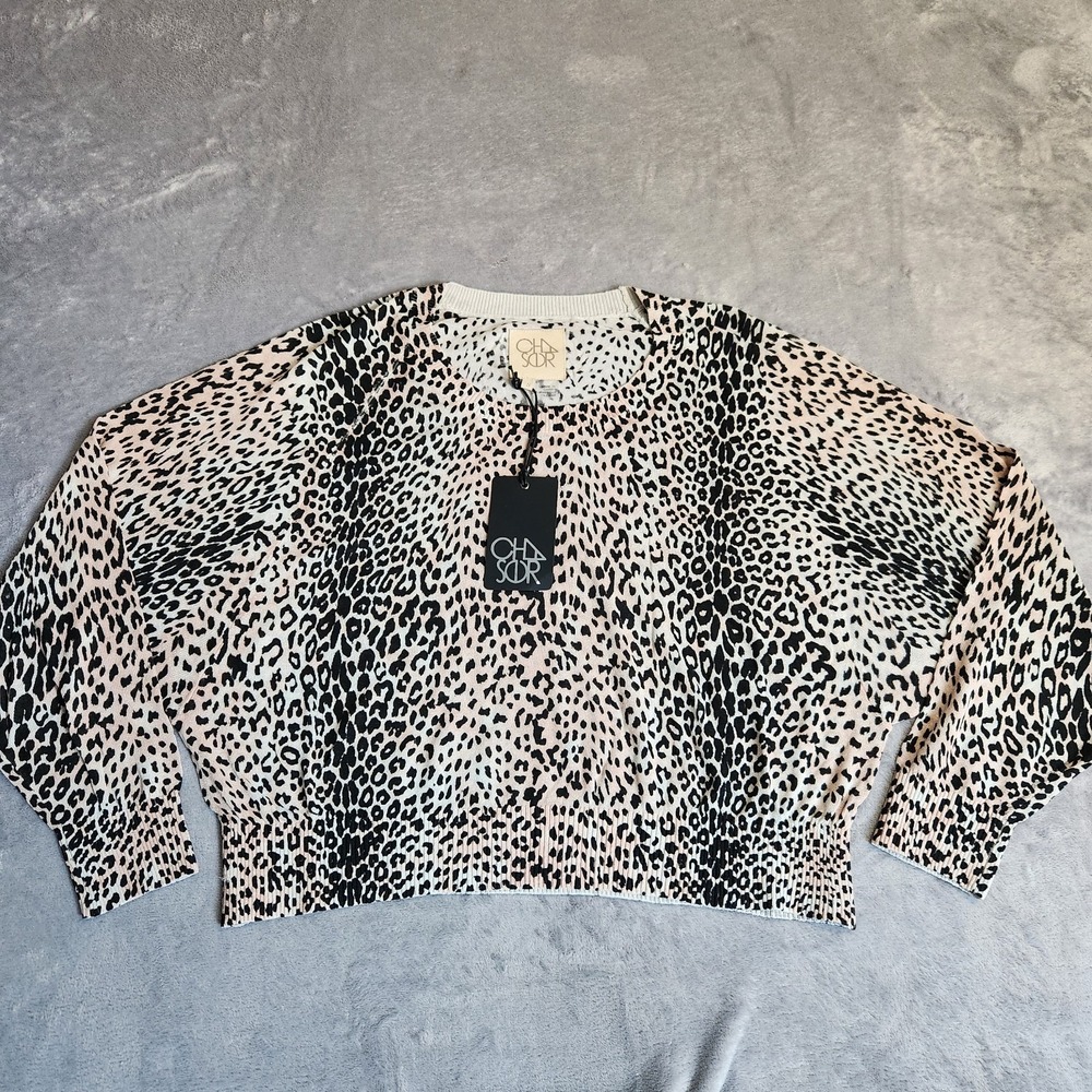 New Anthropologie Chaser Leopard Print Dolman Sleeve Knit Sweater Small S